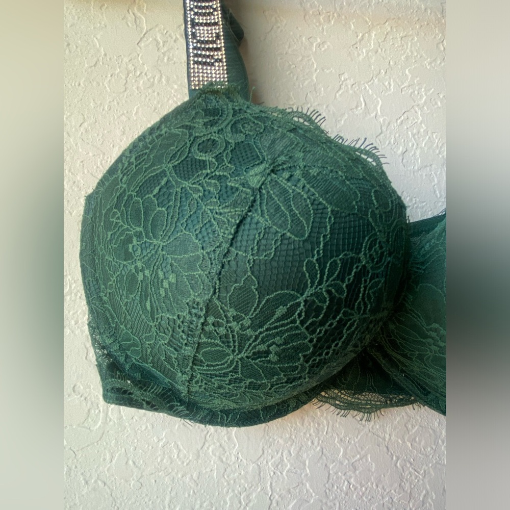 Victorias Secret Very Sexy Lace Shine Strap Push-Up Bra in Forest Green 34DD New - Picture 6 of 9